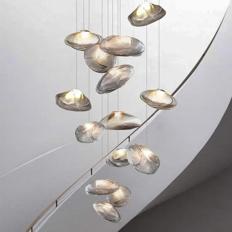 Nordic glass cloud restaurant chandelier designer creative light luxury loft villa duplex staircase decoration restaurant light