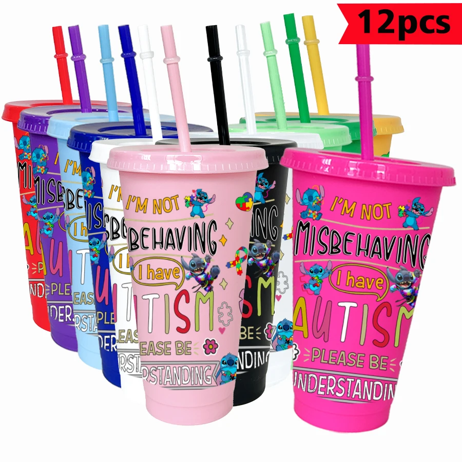 

12Pcs/pack Disney Stitch Cyan Monster 26oz Colored Plastic Tumbler Birthday Party Drinking Utensils Juice Coffee Mug