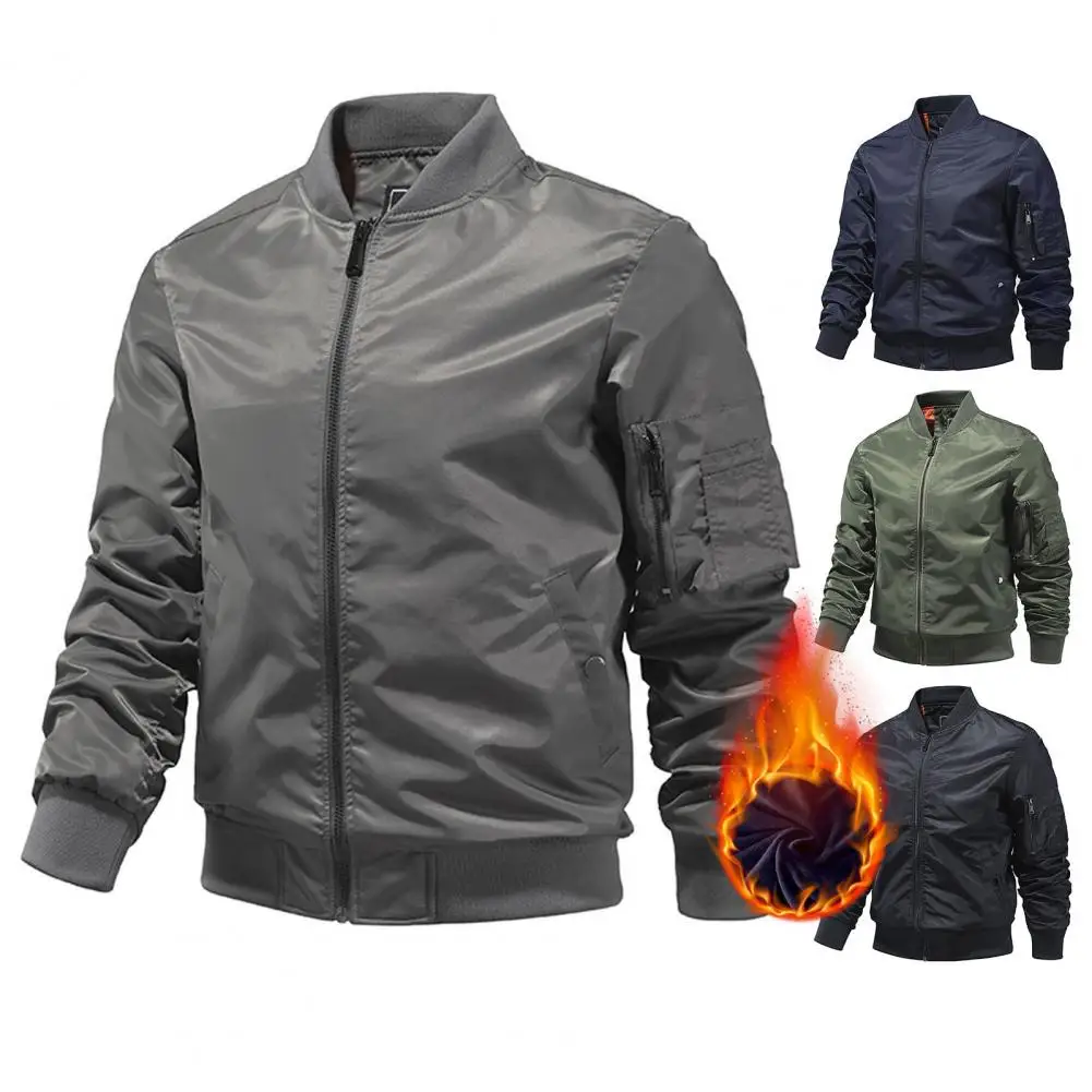 Veste coupe-vent à col montant pour hommes, manches longues, fermeture à glissière, multi-poches, cardigan extérieur décontracté, automne, printemps