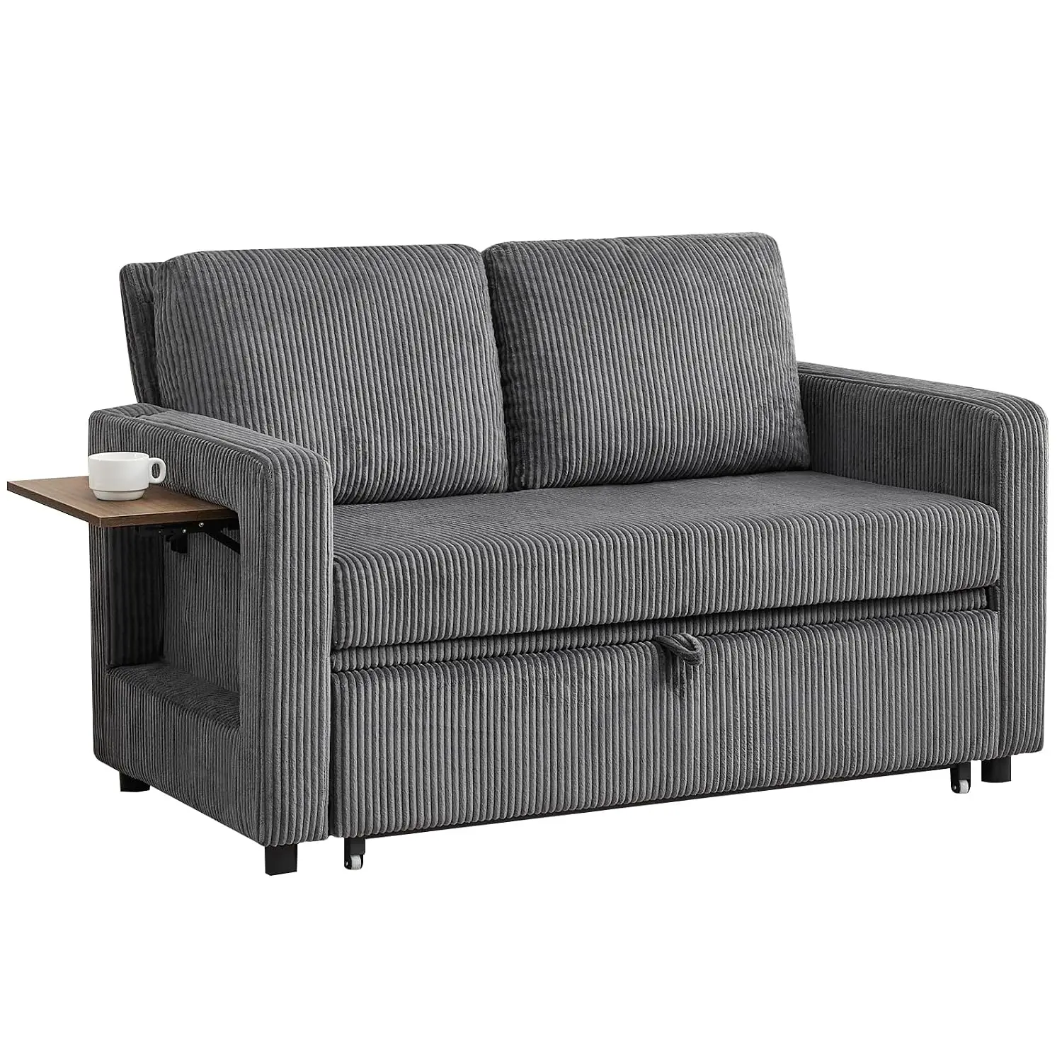 3-in-1 Convertible Sofa Bed, Pull-Out Sleeper With USB & Type-C, Loveseat, Foldable Side Table For Living Room, Customized
