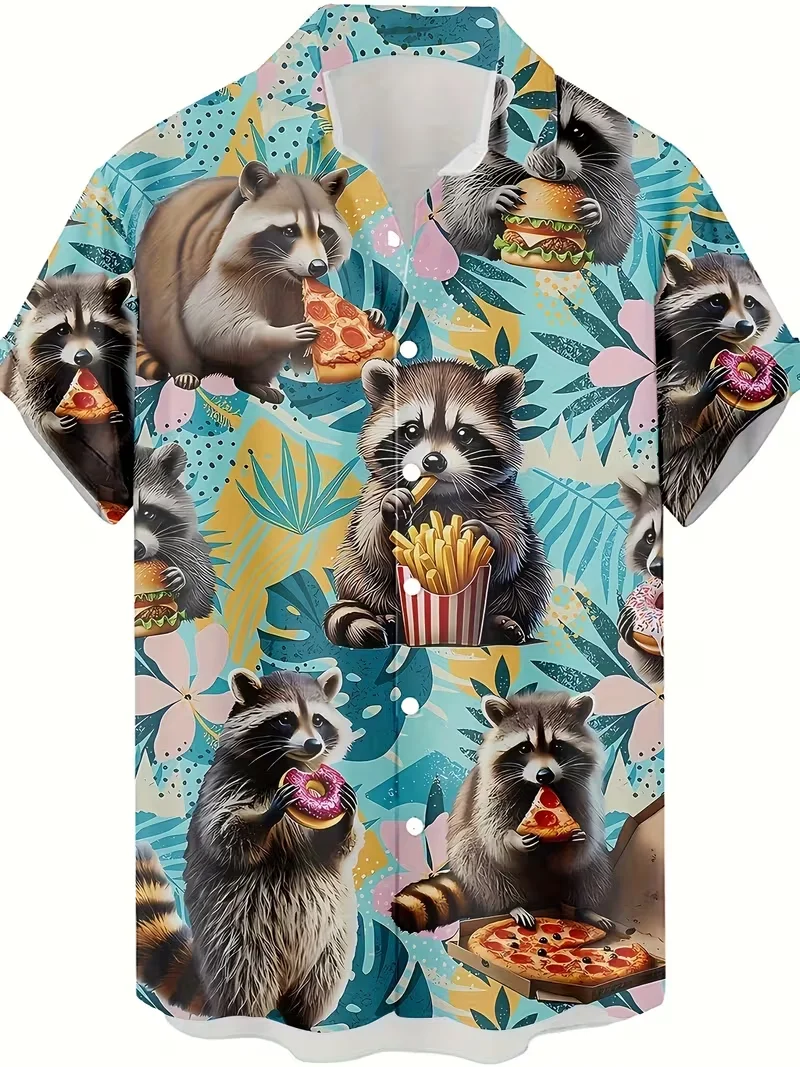 

Мужская модная рубашка в гавайском стиле с принтом «Пицца с енотом», короткий рукав, на пуговицах, с отложным воротником, для отпуска
