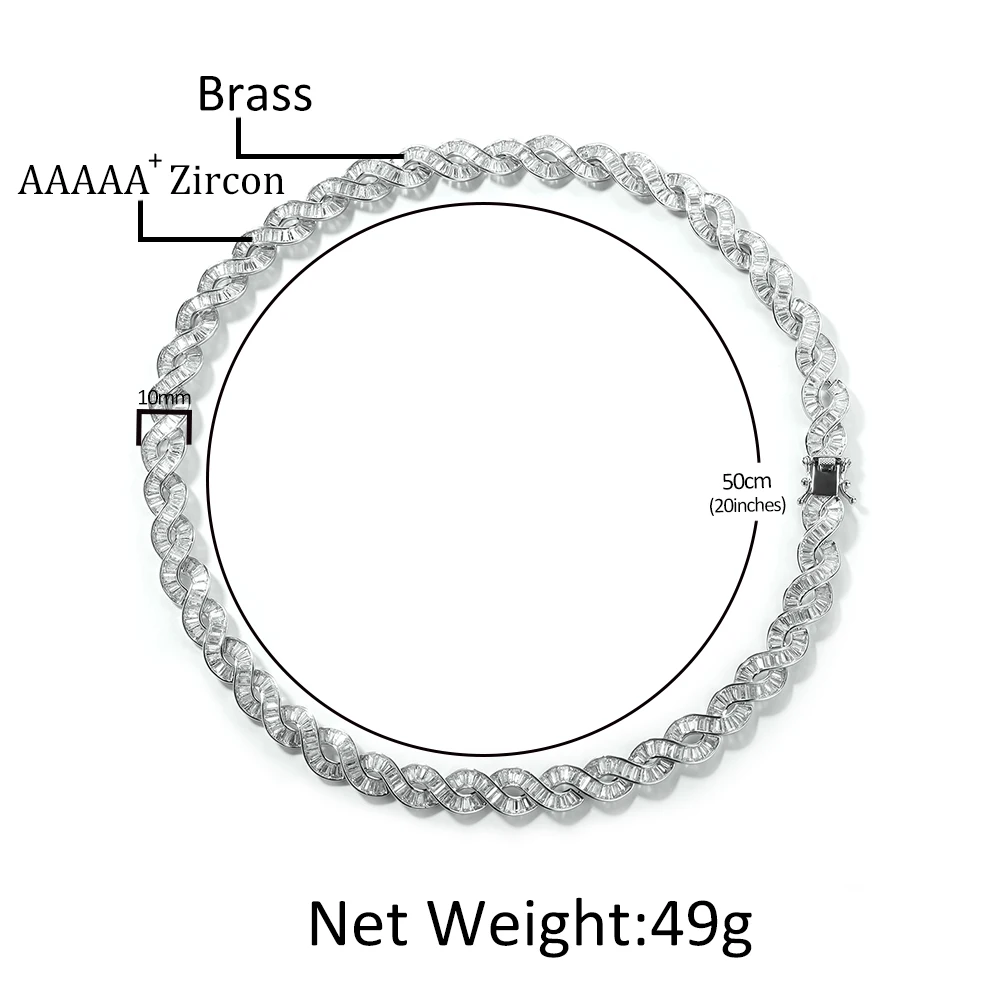 Uwin 10mm DNA Chain Infinity Cuban Baguettecz Twist Necklace Iced Out Square Cubic Zirconia HipHop Fashion Jewelry