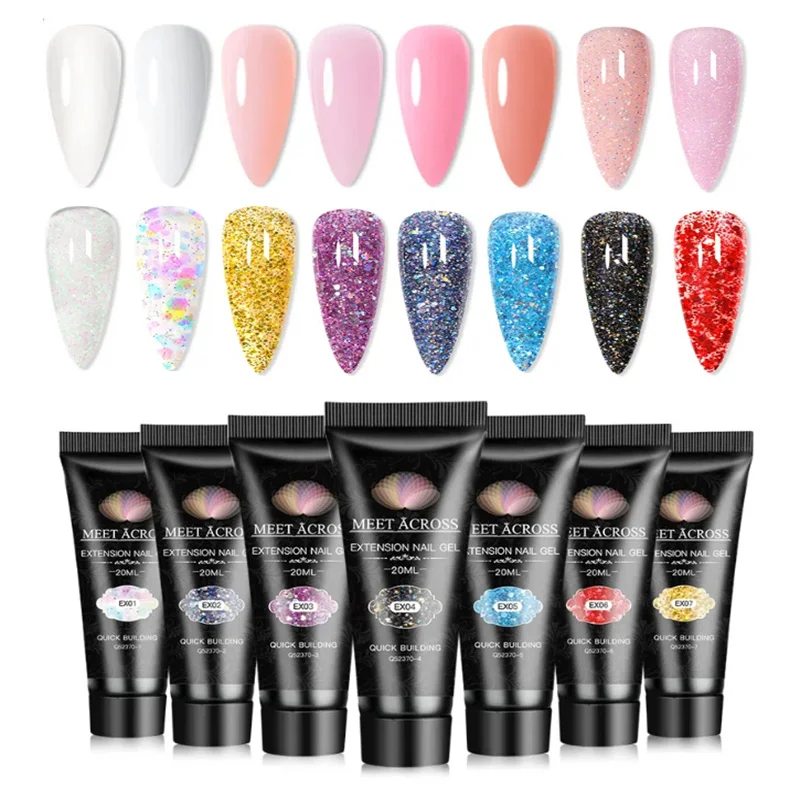 MEET ACROSS 20ml Builder Gel Glitter Sequins Gel For Extension Semis Permanent UV Gel For Manicure Nail Art nails accessories