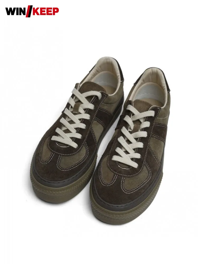

Mens Suede Leather Spliced Canvas Outdoor Running Shoes Mixed Colors Lace Up Low Cut Sneakers Jogging Trainers Skateboard Shoes