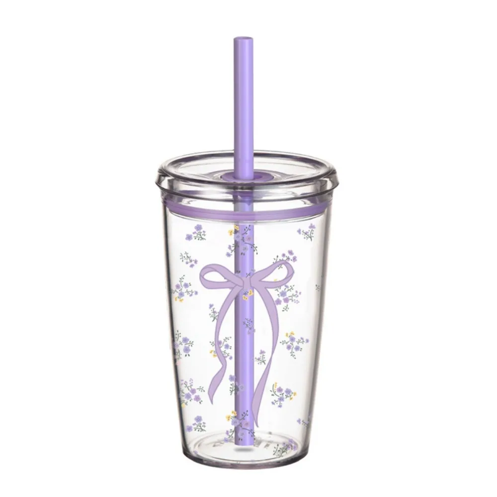 Cute 450ML Straw Cup Tritan Transparent Water Cup Cartoon Printed Drink Cup Coffee Tea Juice