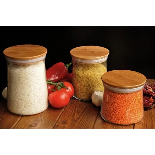 Bambum Olla Glass Storage Container 3 Pcs-Bamboo Jar