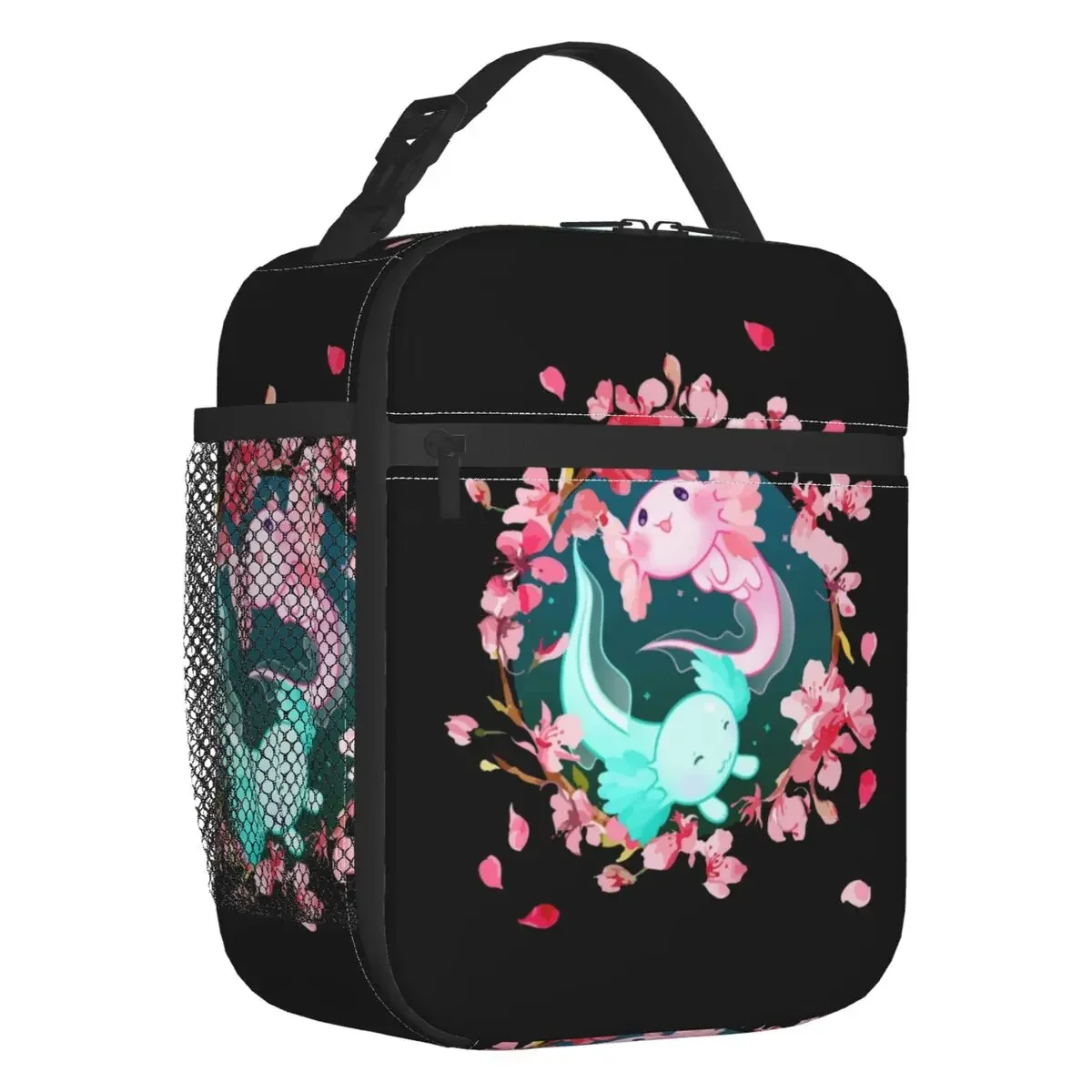 Axolotl yin yang flores de cerejeira isolado almoço saco portátil salamandra animal refrigerador térmico bento caixa praia acampamento viagem