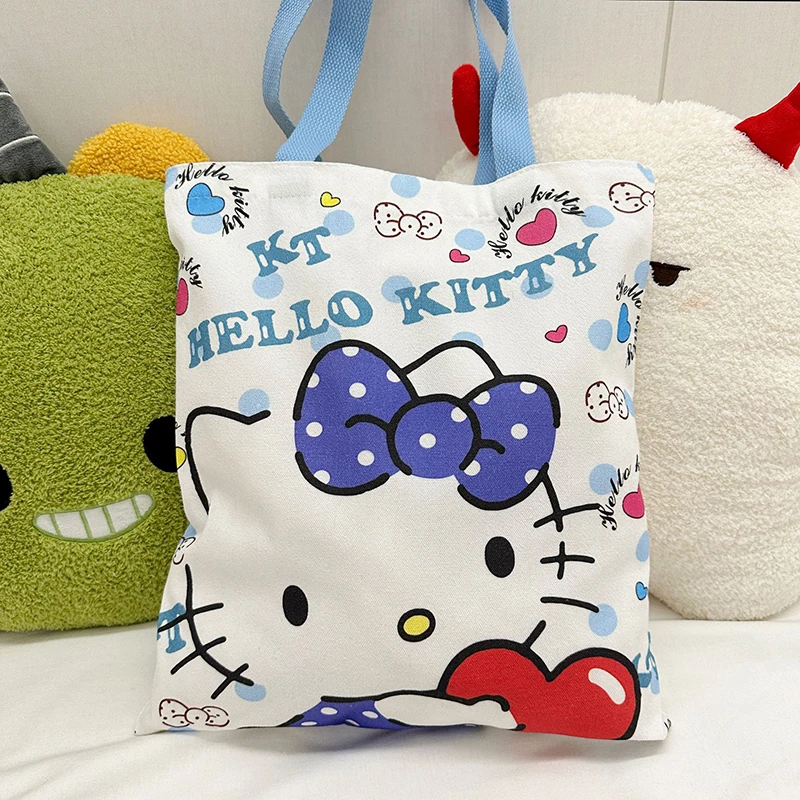 Hello Kitty płócienna torba Sanrio Kawaii urocza duża pojemność torebka studencka Cartoon Tote damskie torby na zakupy na ramię prezenty dla