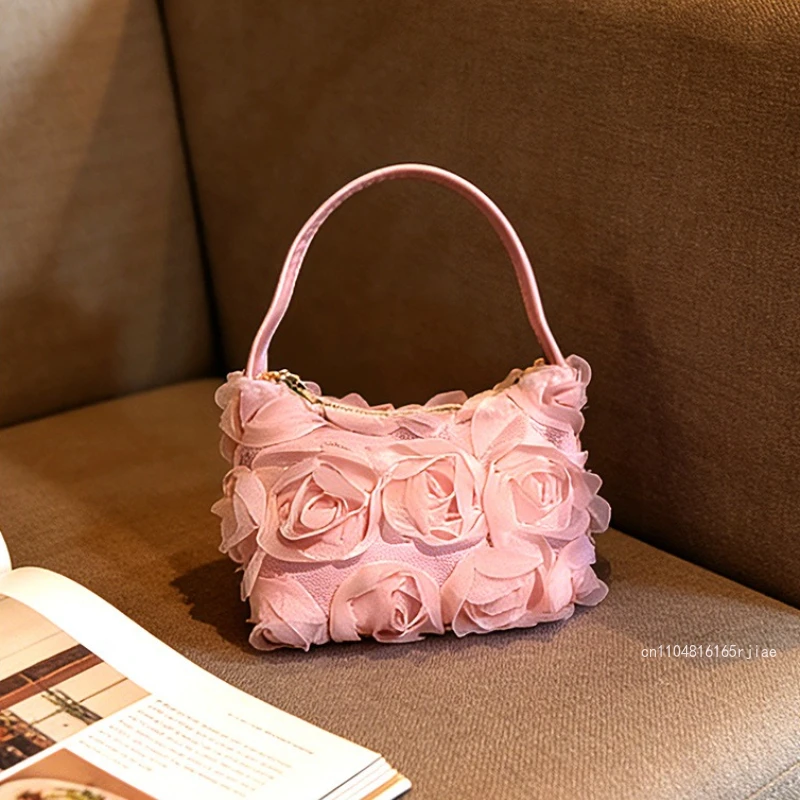 Women's Handbag Fashionable Three-dimensional Lace Flower Mini Shoulder Storage Bag Temperament Versatile Girl Phone Storage Bag