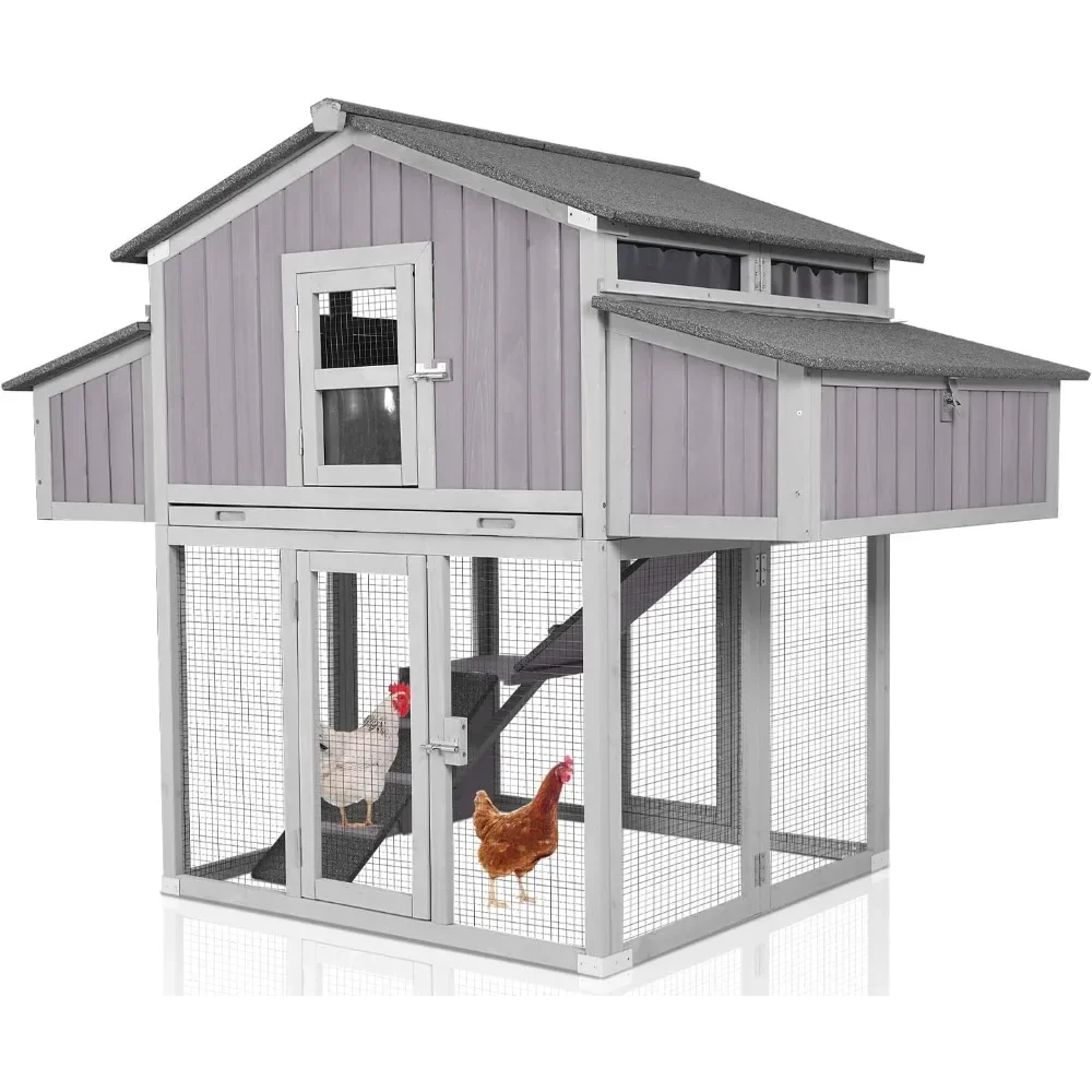 

Chicken Coop with Two Nesting Box, Leakproof Pull-on Tray, and UV-Resistant Roof Panel, Portable Chicken House