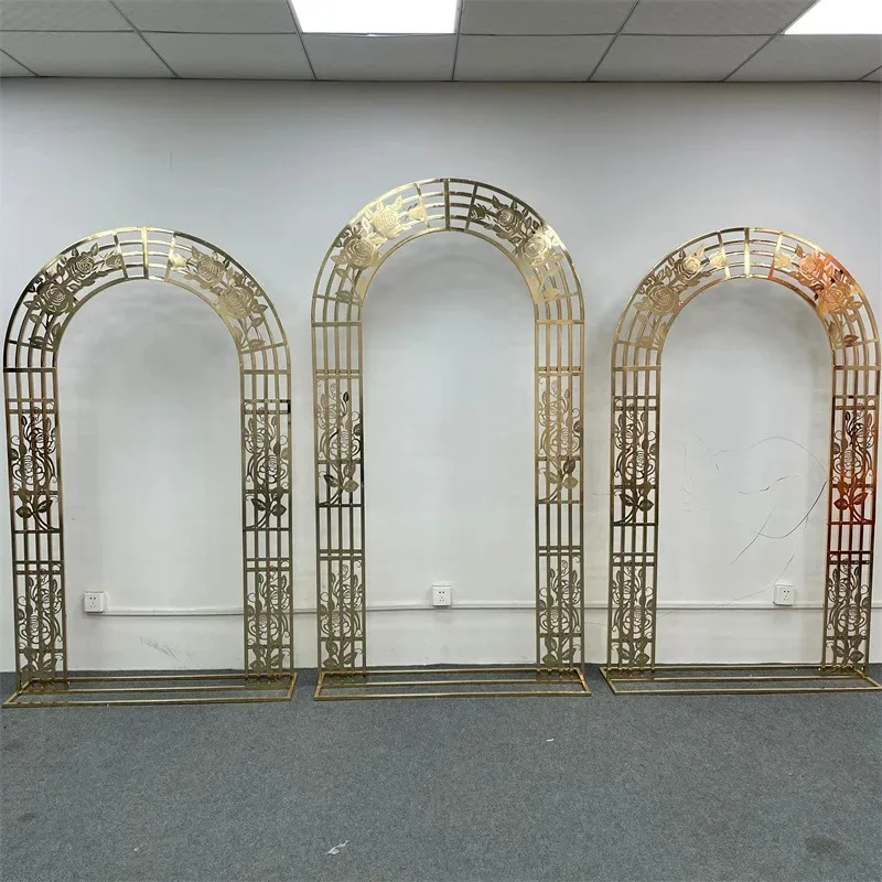 New Wedding Arches Props Wedding Stage Background Decoration Iron Arches Flower Stand Five Bars Hollow Rose Stand