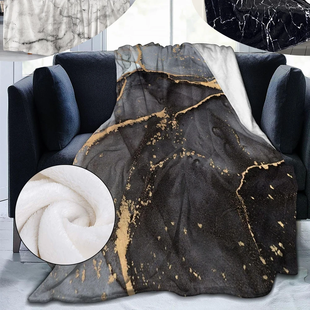 

Blanket for Sofa Decorative Super Soft and Warm Bronzing Marble Print Flannel Blanket for Couch Sofa Bed Camping and Traveling