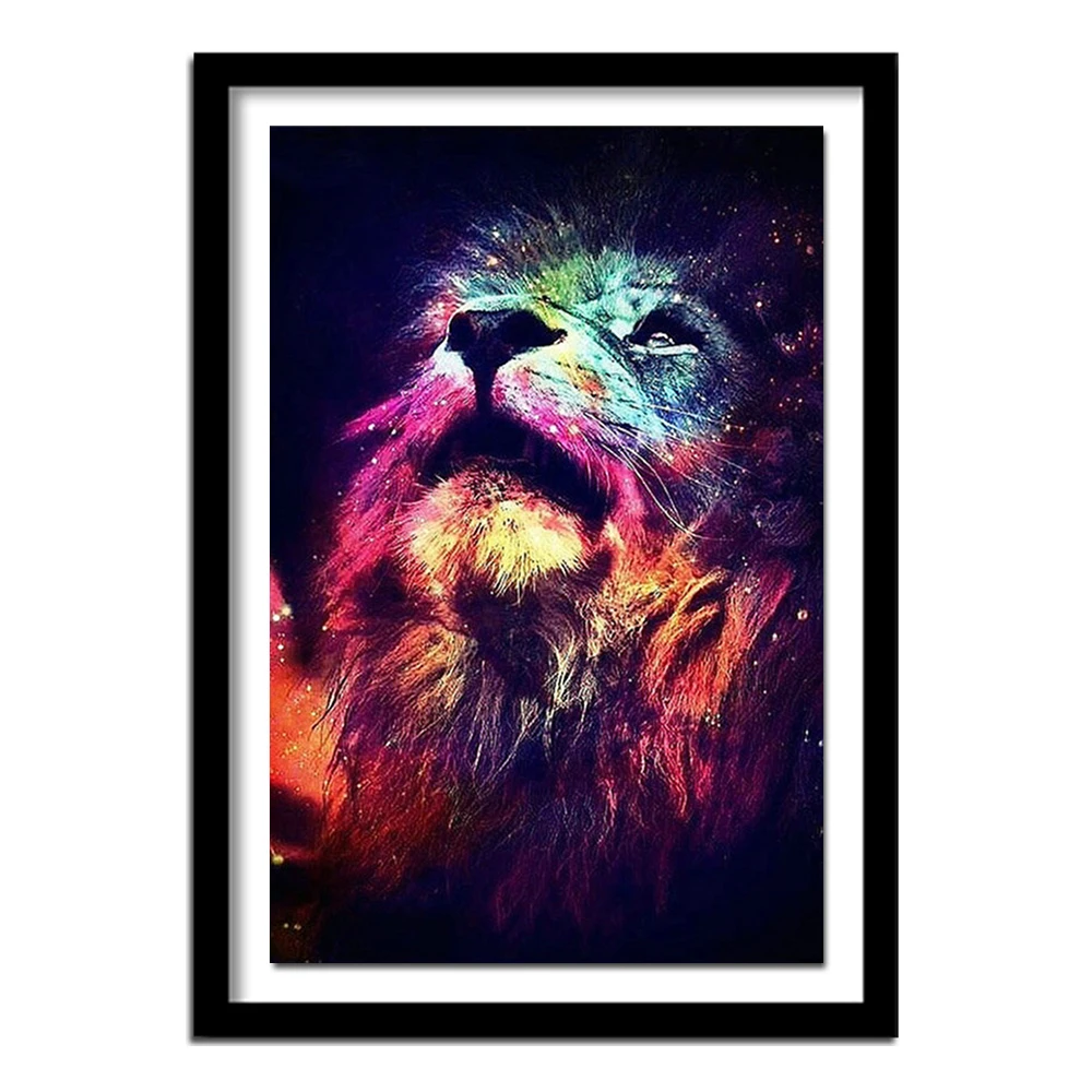 5D DIY Diamond Painting Lion Crystal Diamond Painting Cross Stitch Color Lions Looking Needlework Home Decorative BJ1147