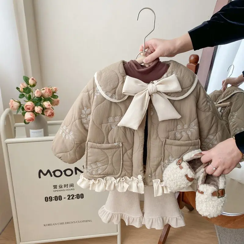 

2025 Winter Toddler Girls Parkas Cotton Padded Plus Velvet Thickened Warm Baby Girls Coat Solid Infant Girls Jacket