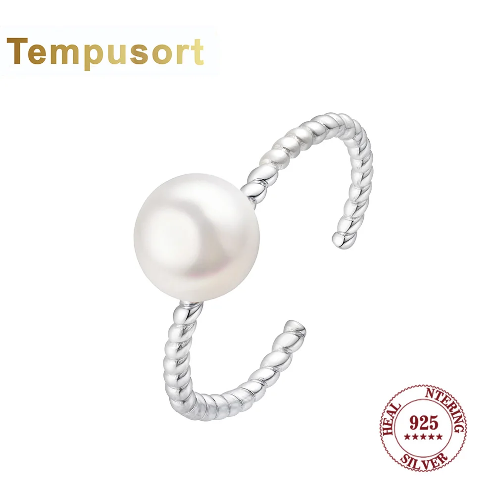 

Tempusort 925 Sterling Silver Twisted Open Freshwater Natural Pearl Ring Adjustable Elegant&Minimalist Jewelry for Women