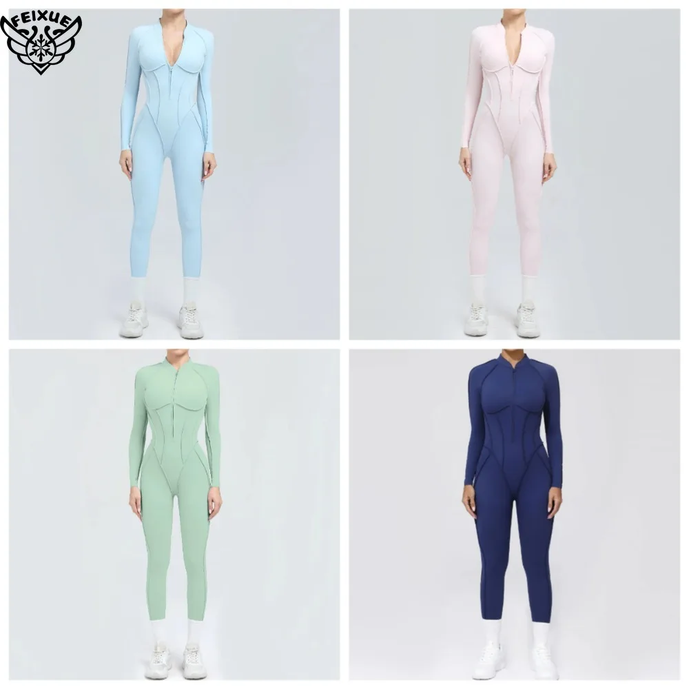 

2025 Sleeved Fitness Yoga Jumpsuit for Women Backless Tight Sports Jumpsuit Sexy Backless Slim Fit Sports Outfit with Chest Pad