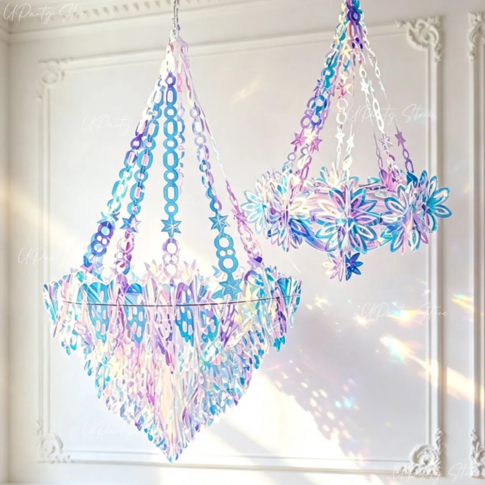 Decoraciones Colgantes Iridiscentes para Techo, Adornos Colgantes Plegables con Brillo Arcoíris para Decoración de Bodas, Navidad y Cumpleaños
