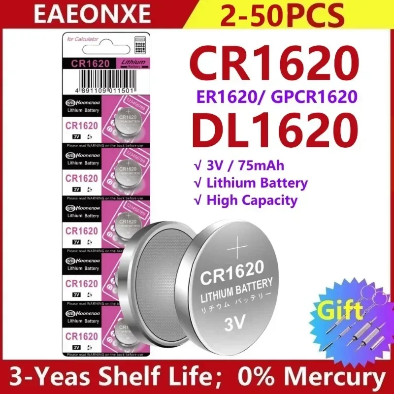 

CR1620 3V Lithium Battery Li-MnO₂Button Battery Compatible with for Watch,Key Fob,Calculator,Car Remote,Remote Control,Toys etc