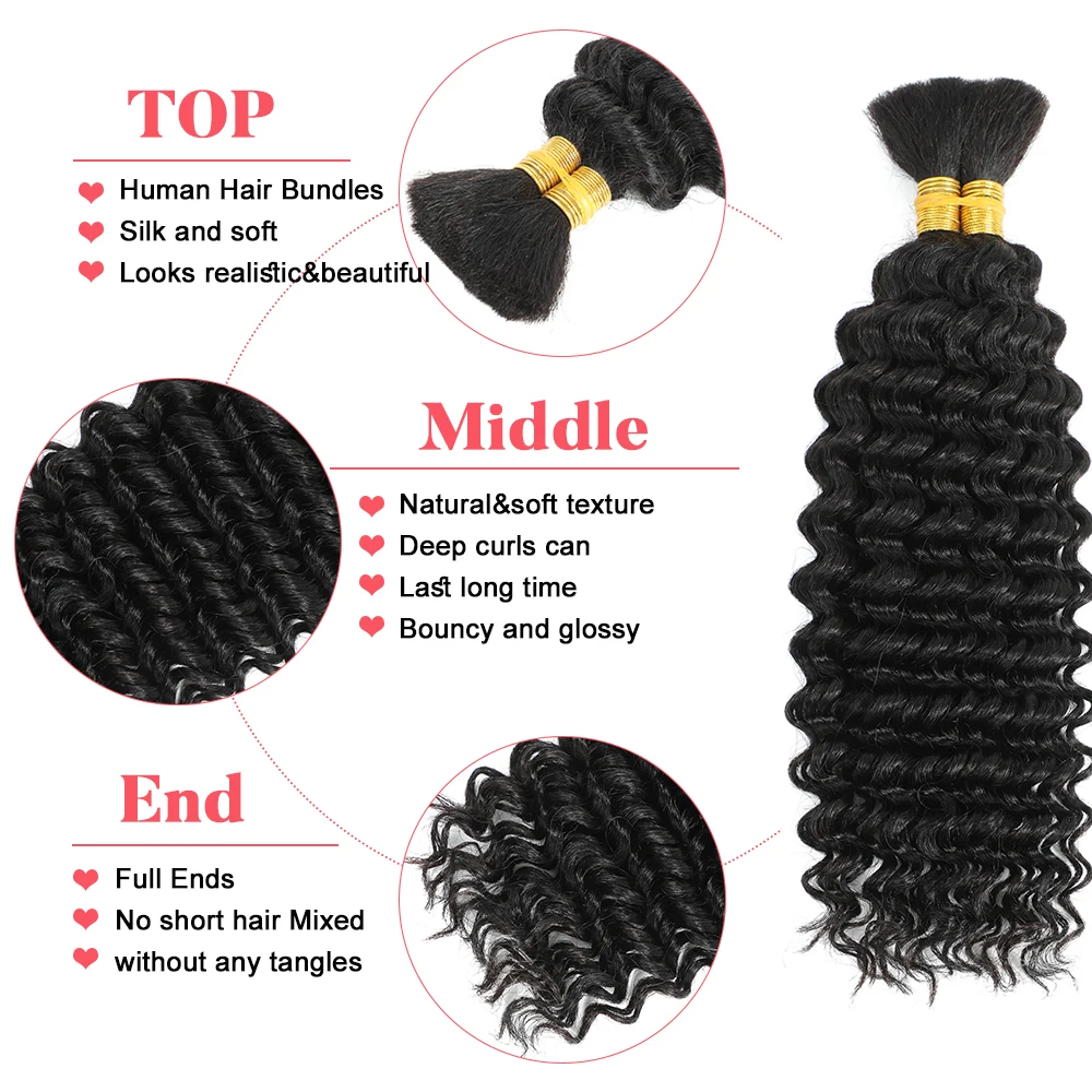 Human Braiding Hair Deep Wave Bulk Human Hair 100g No Weft Human Hair Bundles Micro Human Braiding Hair for Boho Braids