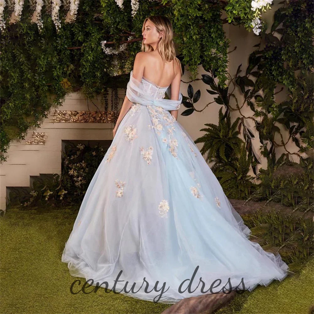 Customized Off The Shoulder A Line Evening Dress 3D Lace Applique Charming Prom Dresses Floor-length Party Gown вечернее платье