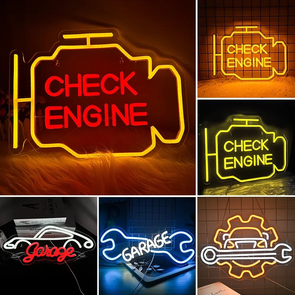 Check Engine Neon Sign Led Light Auto Room Garage Repair Shop Wall Decor Bar Party Club Luminous Atmosphere Lamp USB Power