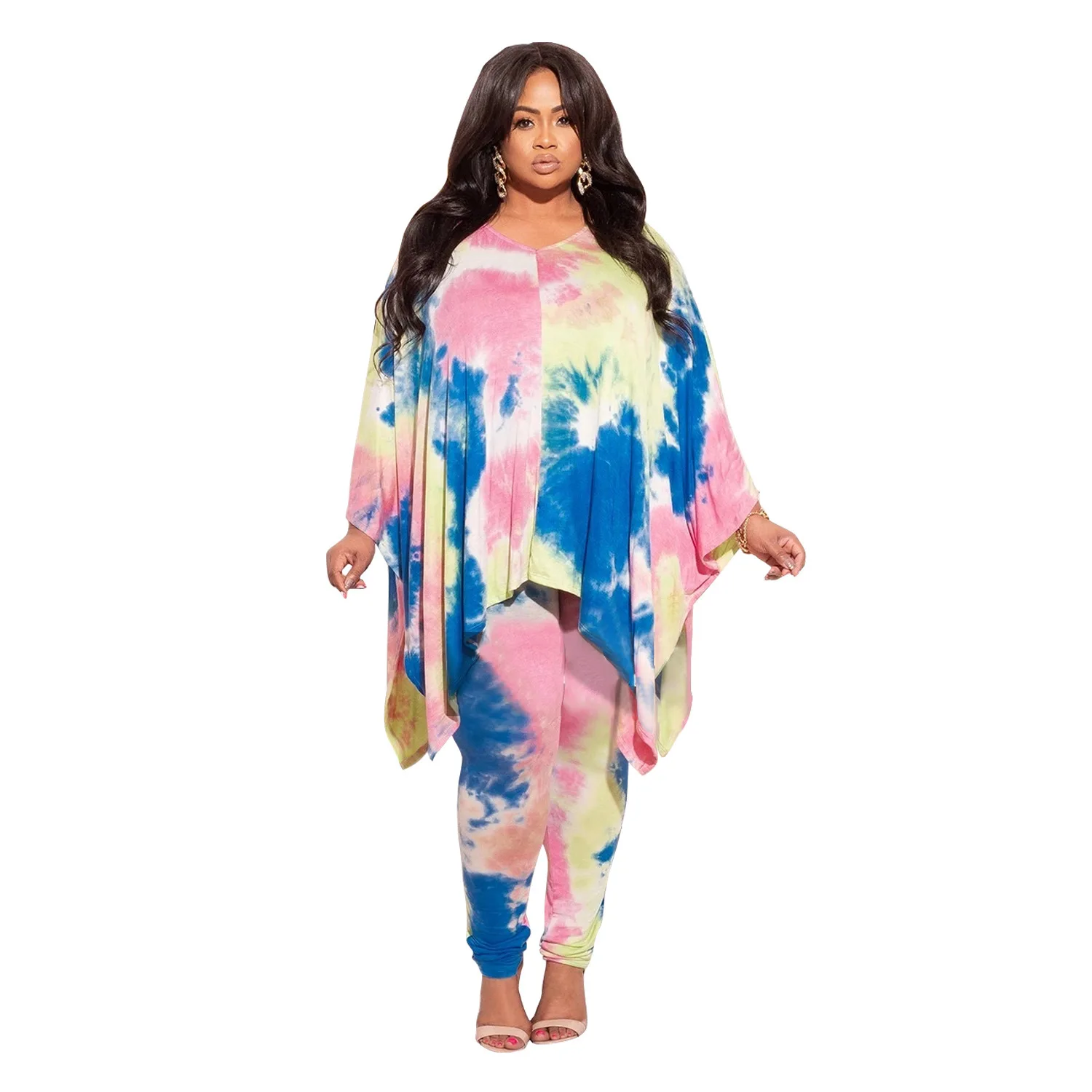 XL-5XL 2022 jesień Plus rozmiar zestawy dwuczęściowe kobiety odzież stroje Tie Dye Leopard kamuflaż z długim rękawem Top i spodnie garnitury