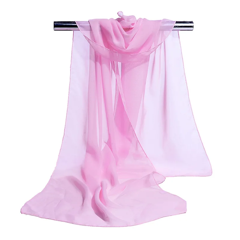 Korean Women Wedding Evening Party Dress Scarf Solid Color Transparent Chiffon Silk Scarf Summer Beach Towel Sunscreen Shawl R22