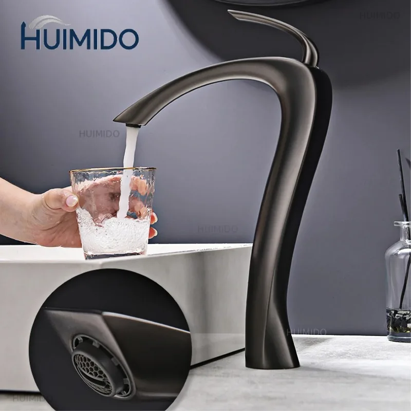 Chrome Luxury Brass Bathroom Vanity Faucet Modern Deck Mounted Basin Tap With Anti-Leak Ceramic Valve Hot/Cold Water Control