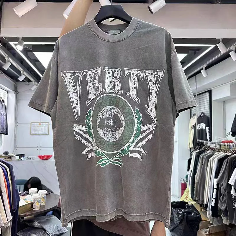 

Best Quality Heavyweight Vintage Wash Loose T-shirt High Street Crack Letter Printing O-Neck Casual Men Woman Tops Tee