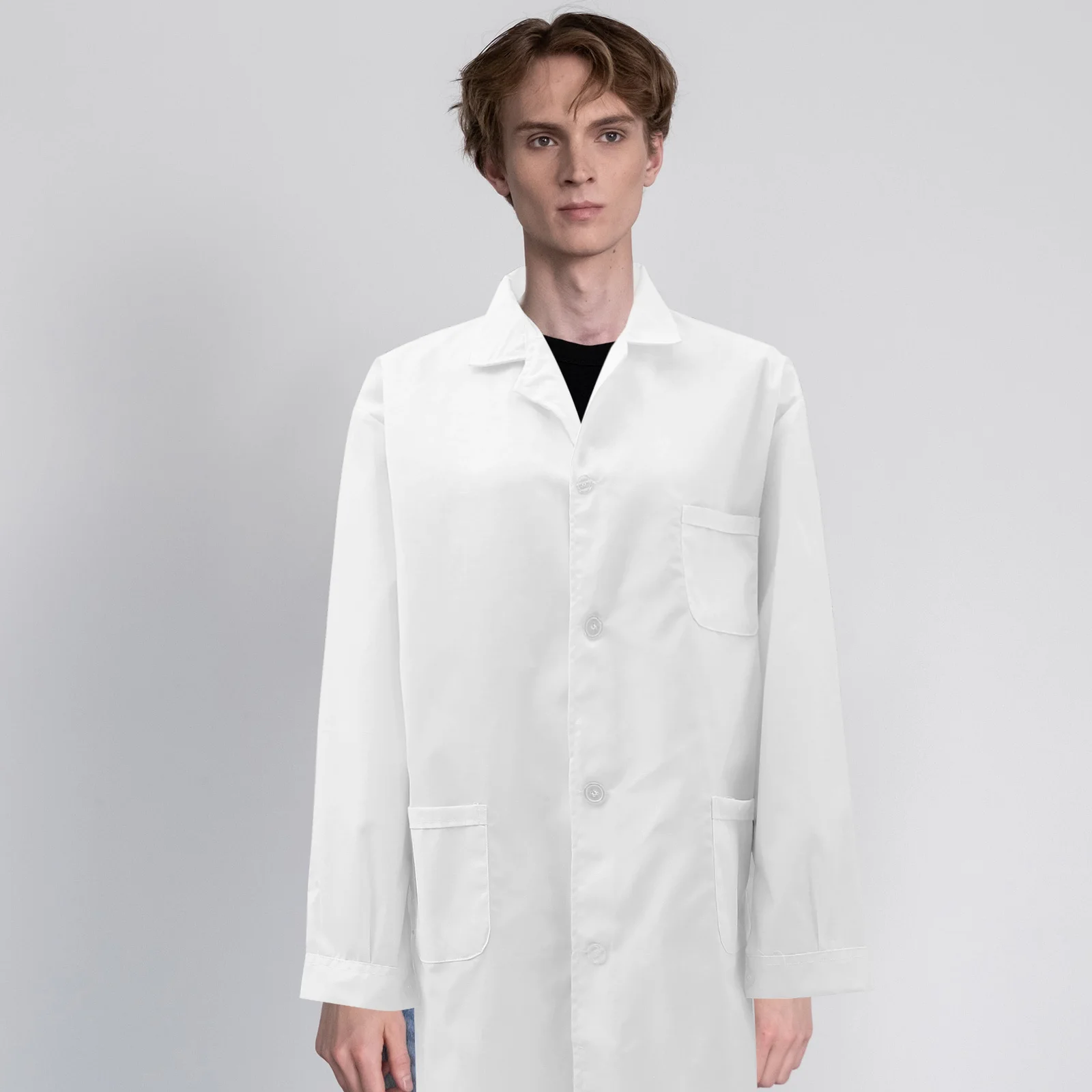 Weißer Laborkittel Langarm Professioneller medizinischer Mantel Männer Erwachsene Arztkostüm Atmungsaktiv Langlebig Arzt Cosplay Uniform