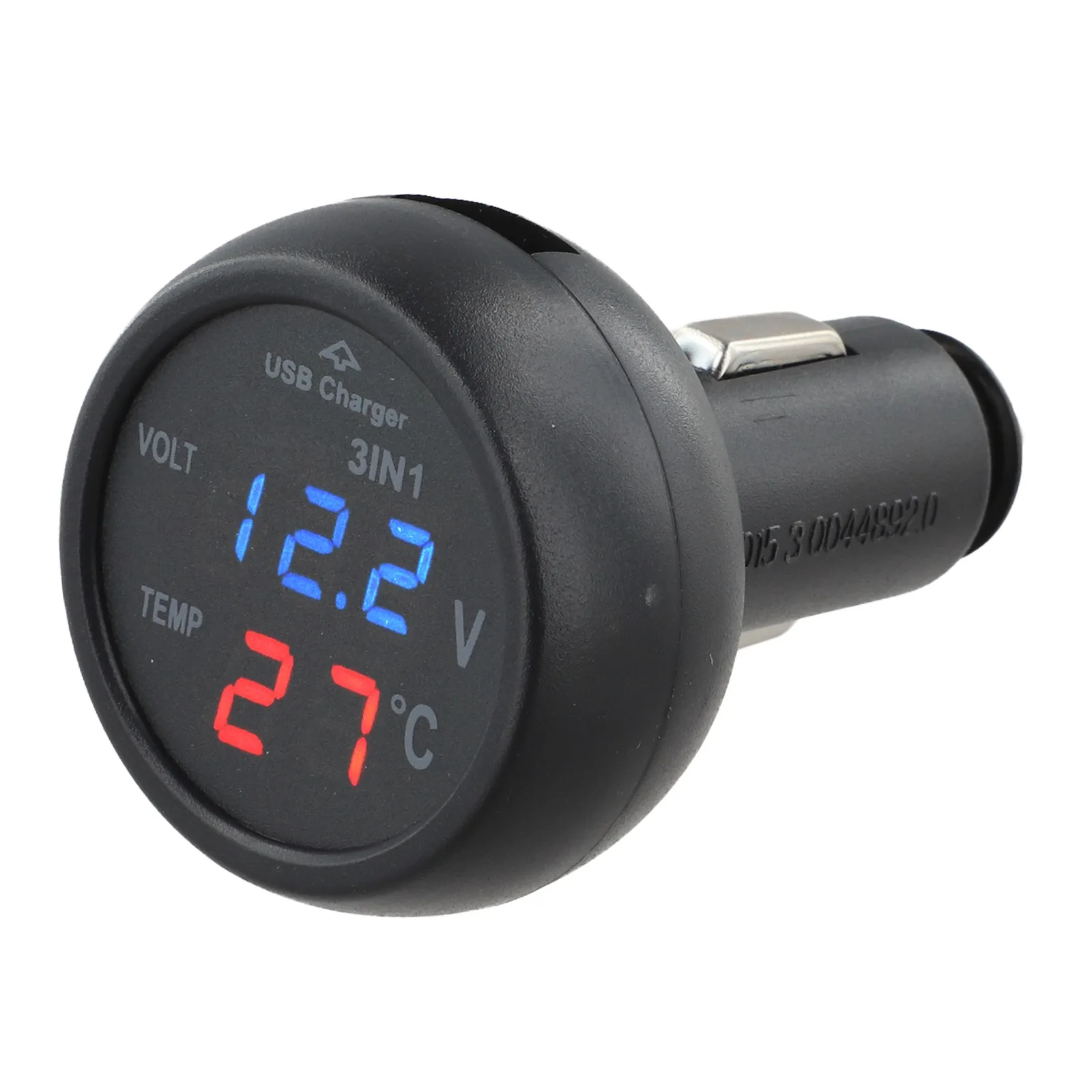 3-in-1 LED Digital Car Monitor with Voltmeter Thermometer and USB Charging Port for 12V 24V Automotive Electrical System Support