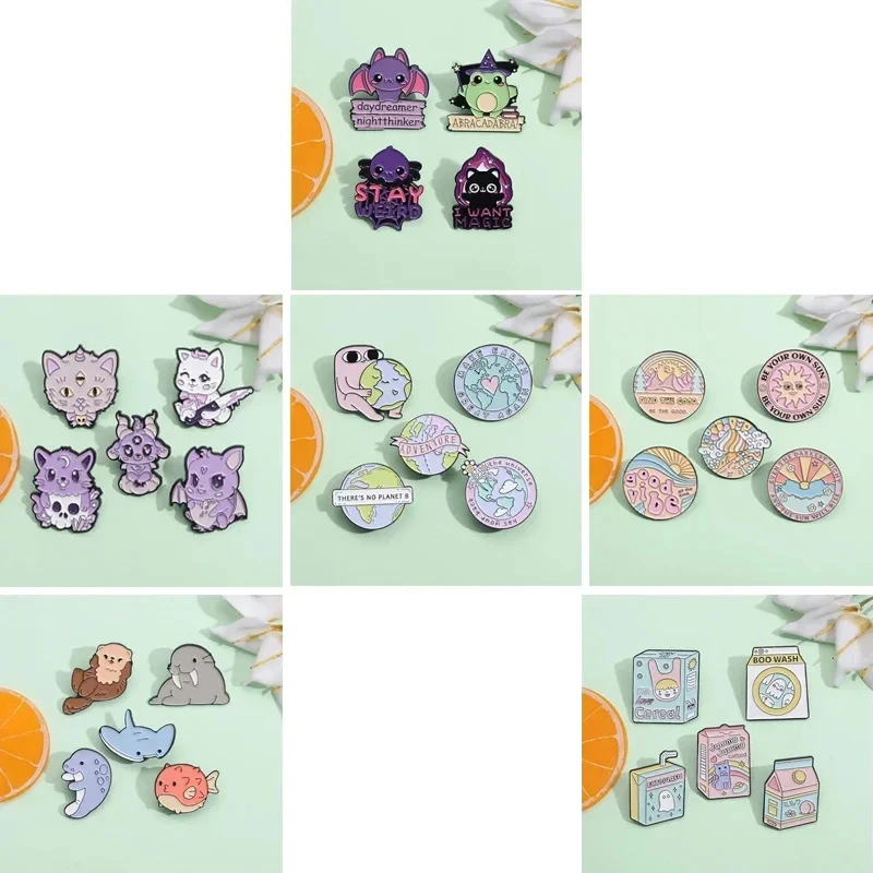 Wholesale Booches Sets Cute Animal Cat Enamel Pins Cartoon Lapel Badge Pin for Backpack Clothes Collar Jewelry Gift for Friends