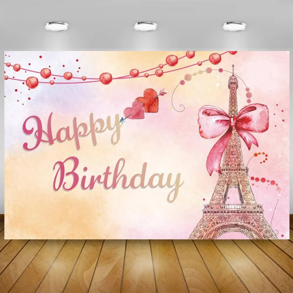 Fashion Pink Paris Eiffel Tower Theme Birthday Party Decoration Newborn City Street Landscape Fashion Girl Photo Backdrop Props