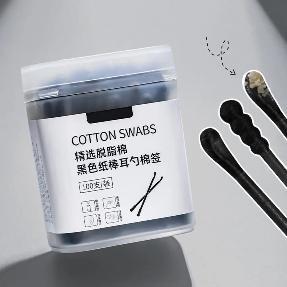 Good Black Color Makeup Spiral Cotton Swab Ear Cleaning Gadget Flip Cover Design Practical Ear Cleaner Swab for School