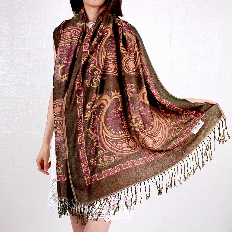 Pashmina Silk Viscose Cashmere Blended Paisley Stole Scarf Shawl Tassel Stylish Large Long Light Weight Luxury For Women