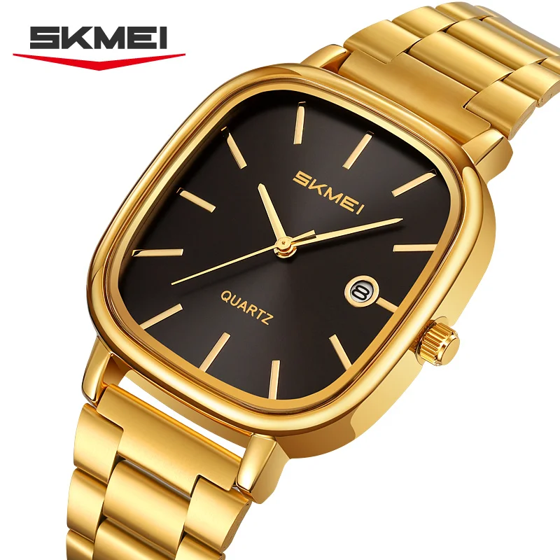 

SKMEI 2551 30 м водонепроницаемость время функция даты мужские кварцевые часы ретро квадратный корпус из цинкового сплава золотой ремешок из нержавеющей стали