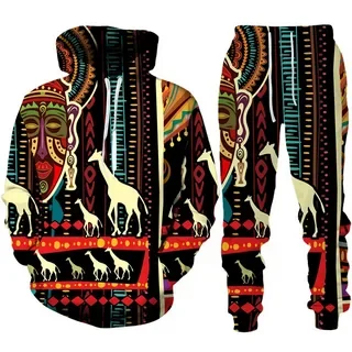 Felpe con cappuccio stampa 3d personalizzate Folk set pantaloni tute uomo tuta 2 pezzi set manica lunga Casual confortevole stile etnico vestiti da uomo