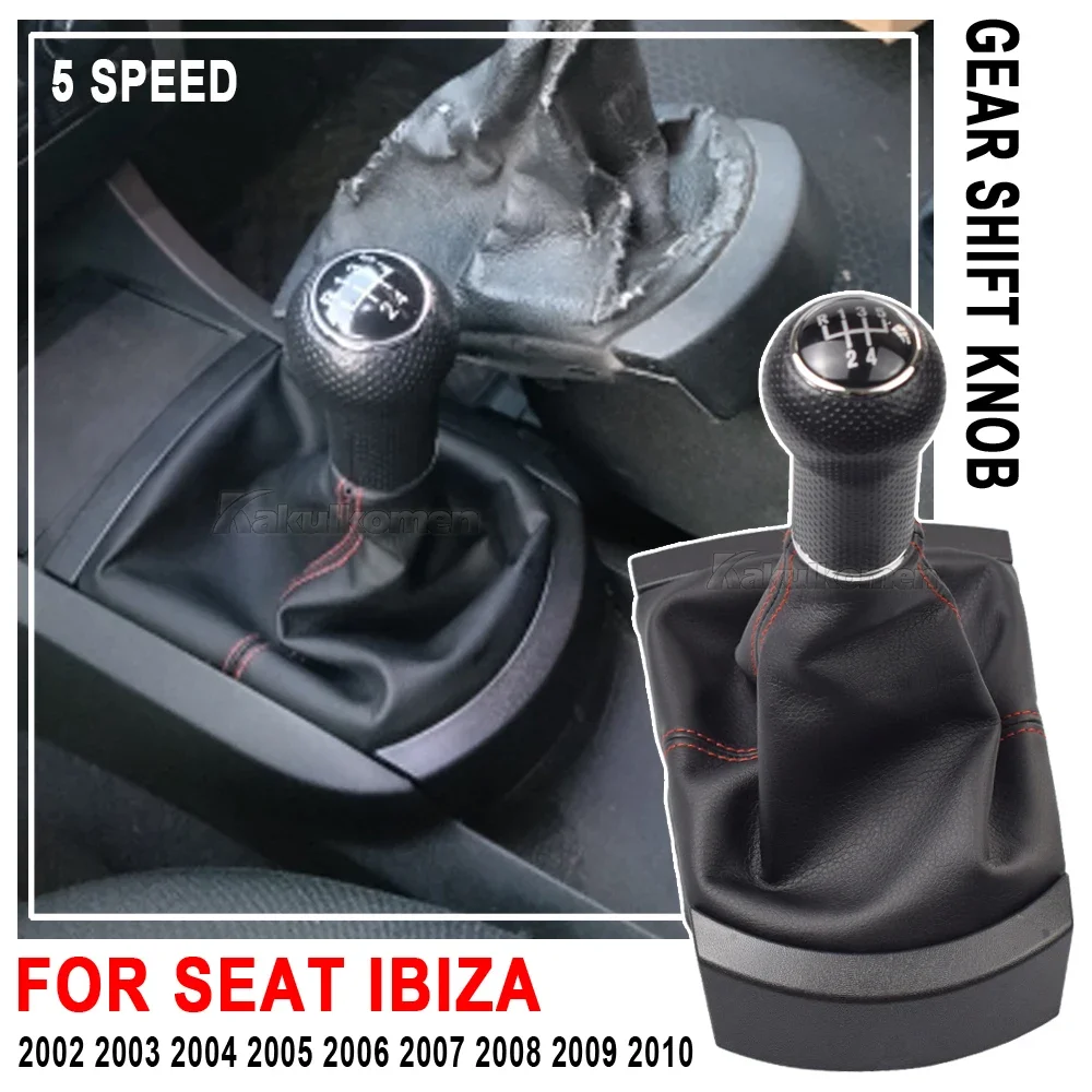 Für Seat Ibiza 2002-2010 Auto-Styling 5-Gang Schaltknauf mit PU-Leder Schaltsack
