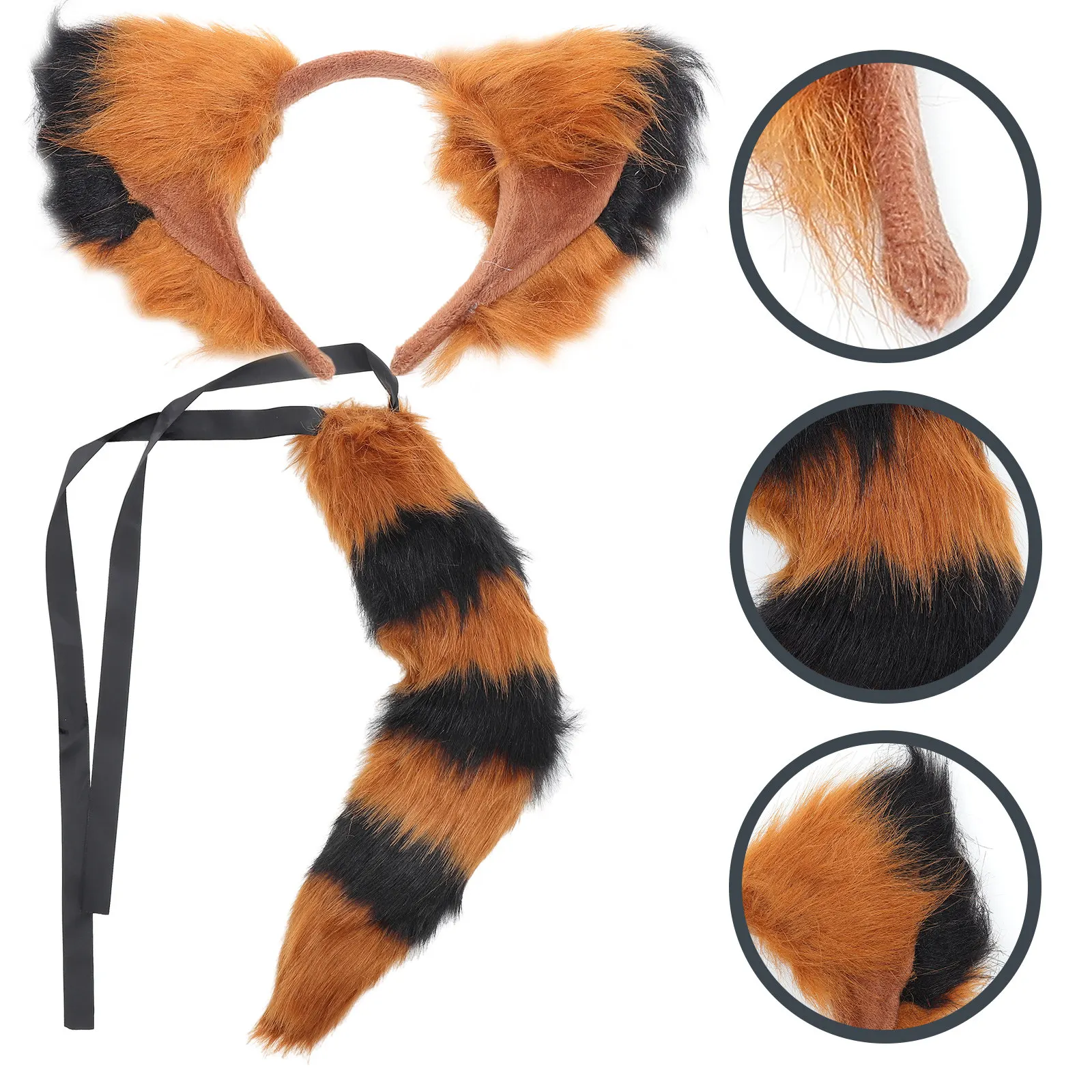1Set Fox Ear Headband and Tail Creative Cosplay Accessory Party Decor Foxes Costume Prop Festival Headdress