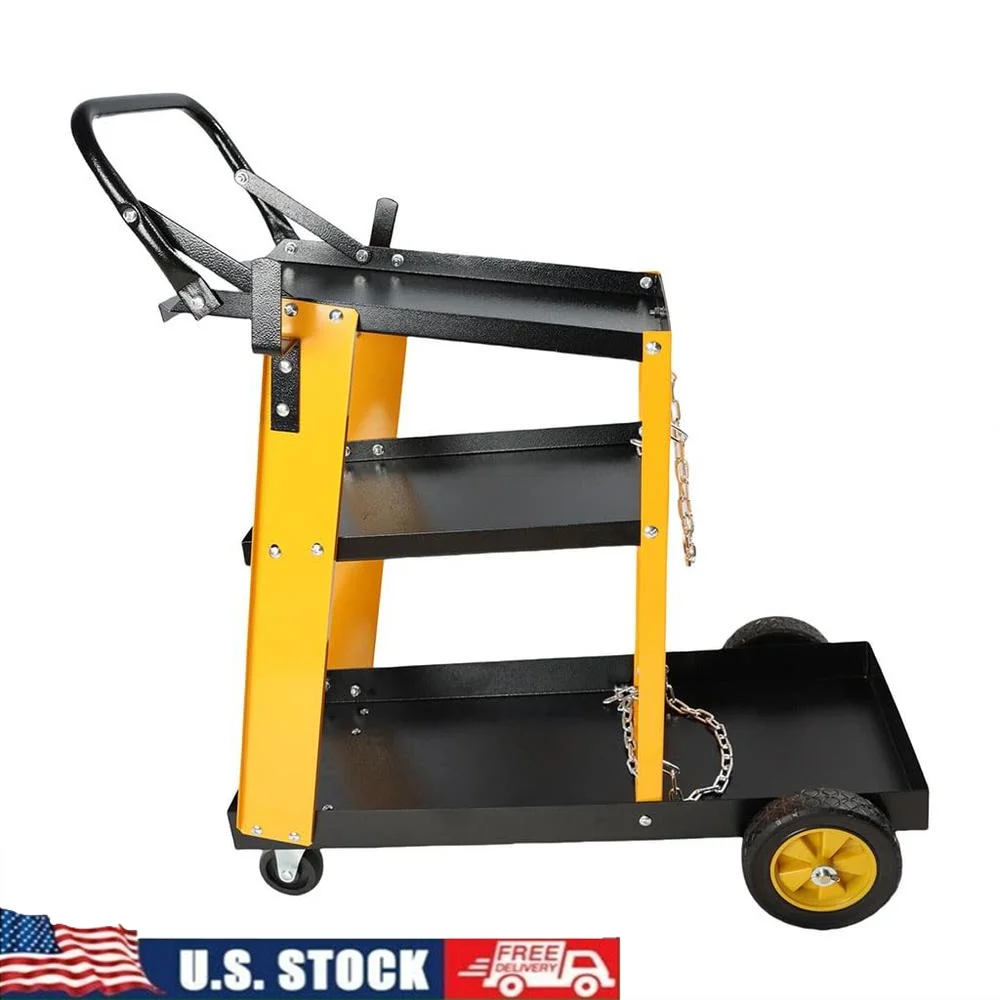 Welder and Plasma Cutter Cart with 3-Tier Heavy Duty Storage and Enhanced Mobility Safety Chains MIG TIG