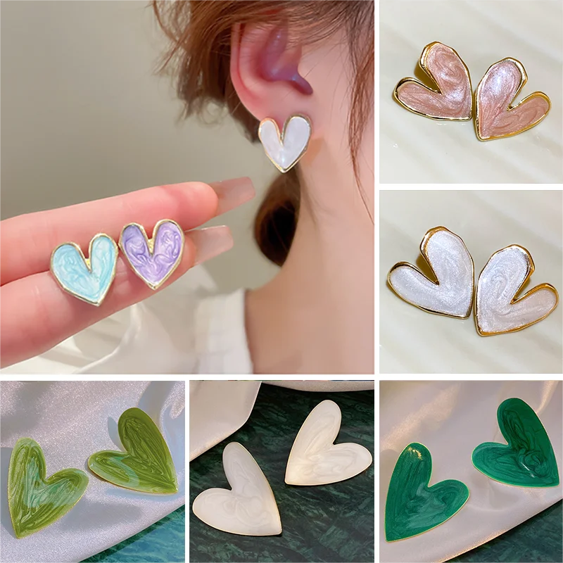 Candy Colored Love Heart Earrings Colorful Pattern Cute Graffiti Glaze Aesthetic For Women Party Wedding Anniversary Jewelry K-