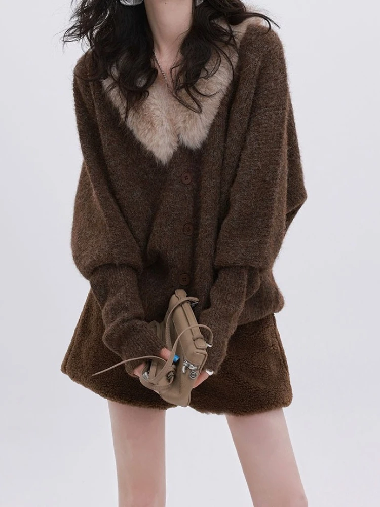 

Y2k Aesthetic Fluffy Patchwork Vintage Cardigan Streetwear Single Breasted Grunge Tops 2026 Autumn Casual Loose Harajuku Sweater