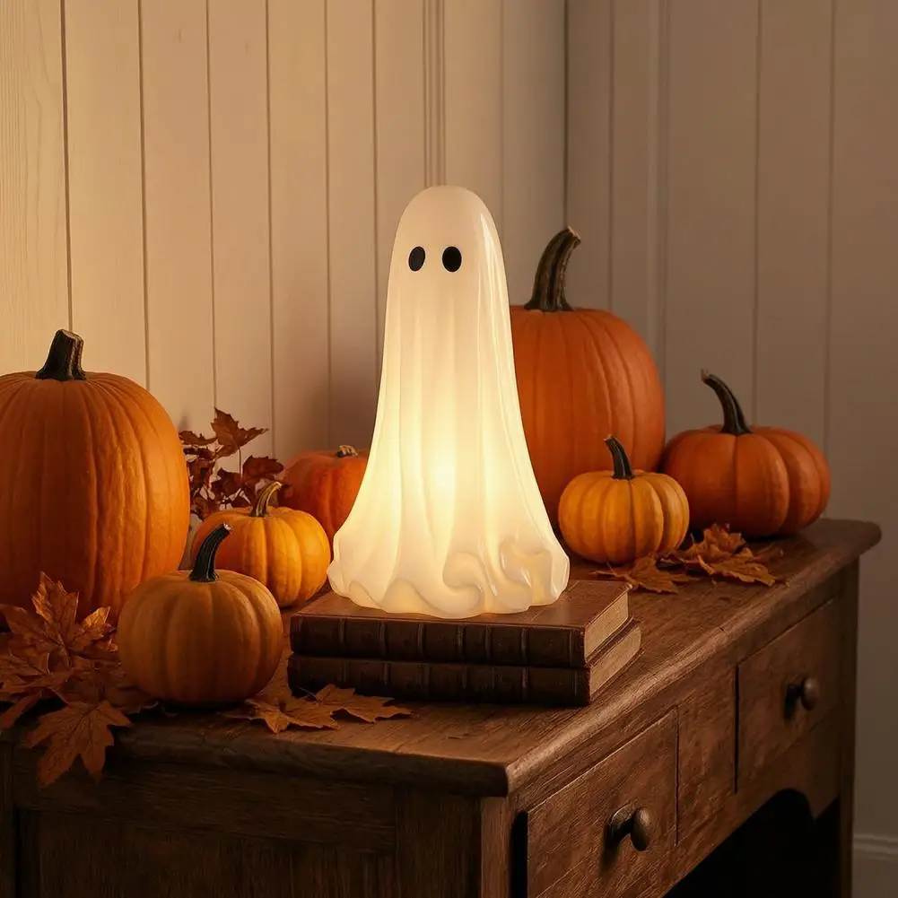 Light Up Ghost Halloween Lamp 3D Printed LED Ghost Figurine, Glowing Ghost Tabletop Decoration for Mantel, Shelf, Tiered Tray