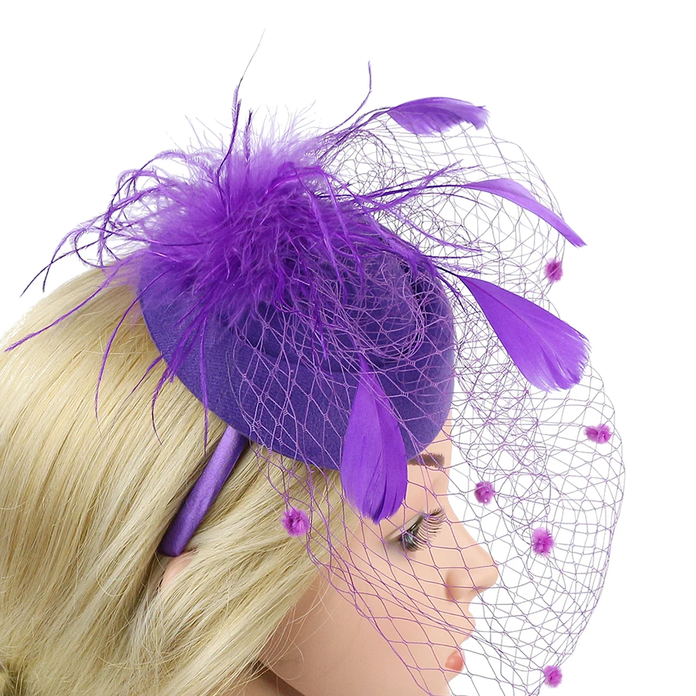 

Prom Mesh Headdress Bridal Hair Accessories for Women Beret Decoration Purple Hoop Bride