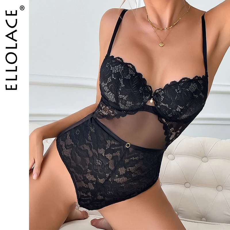 

Ellolace Sexy Adult Female Bodysuit Stylish Backless Hot Girls Kit Attractive High Waist Lace See Through High Street Body