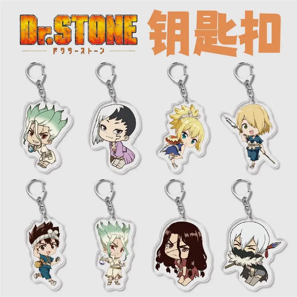 Dr.STONE Acrylic Keychain Cartoon Cute Transparent Charm Figures Key Chain for Bag Backpack Fans Gift Anime Jewelry Accessories