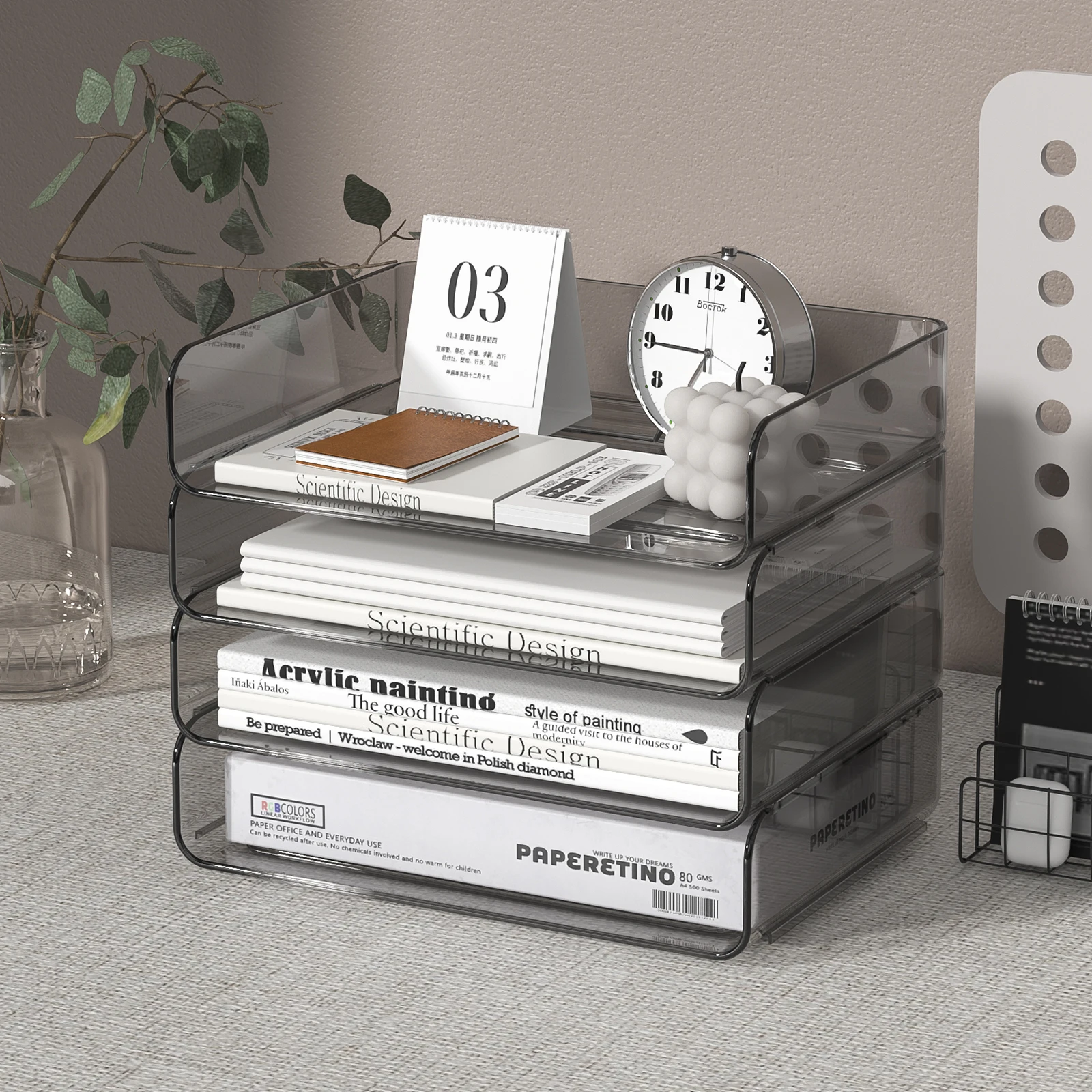 

4-Tier Paper Tray Desk Organizer,Paper Organizer with a Pen Holder,Stackable Paper Tray,paper Organizer Paper Tray for File