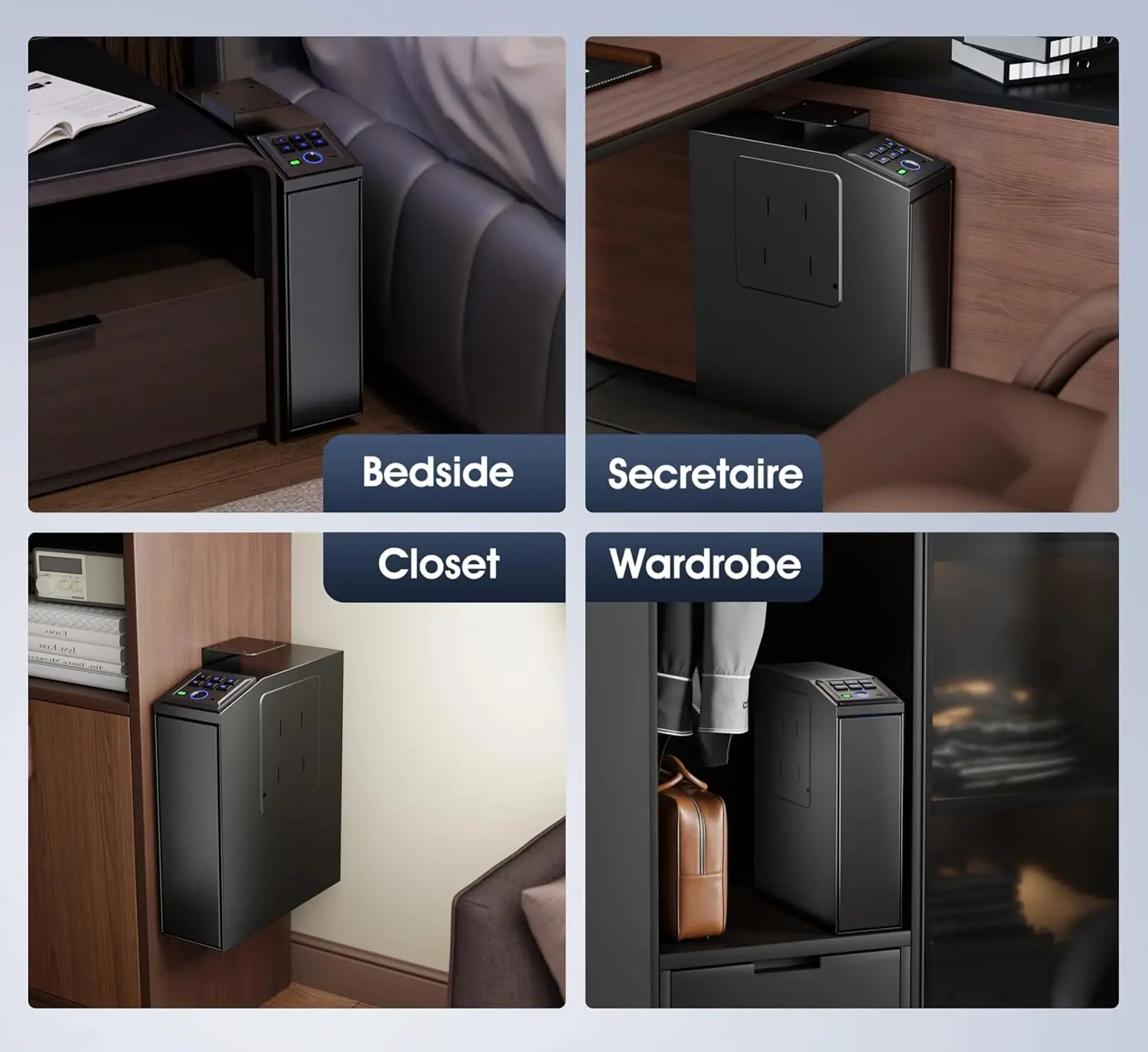 Gun safe, Biometric Slider safe for handgun, 4 Ways Unlock with Fingerprint, Key Access, PIN Code, Mounted Nightstand Pistol Saf