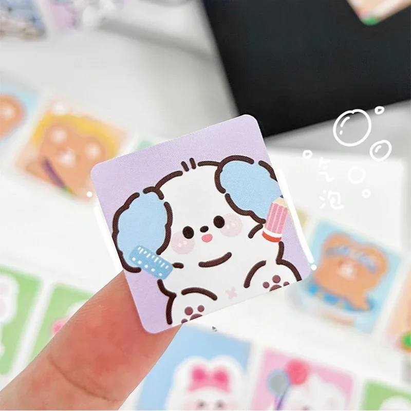 300Pcs INS Cute Cartoon Puppy Square Sealing Stickers for Kpop Photocard Packing DIY Bubble Bag Paper Box Scrapbook Decoration