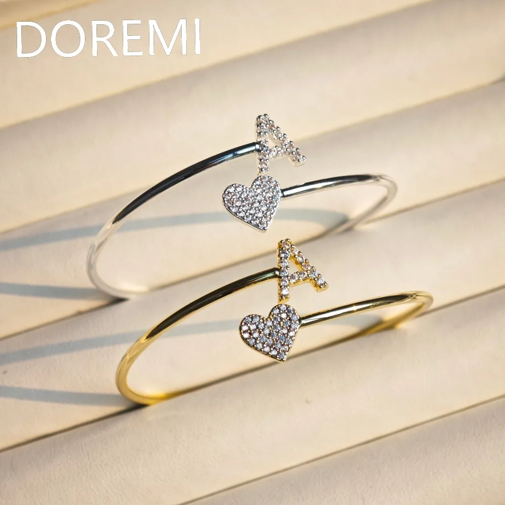 DOREMI 9mm Initial Letter Personalized Staggered Bangle Charms Private Wedding Gift Letters Bangle Gift Jewelry Bangle
